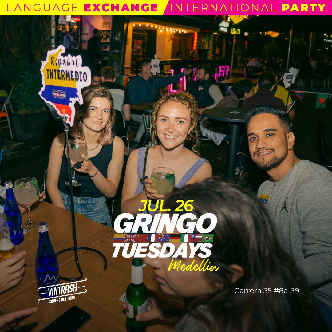 GringoTuesdays's tweet photo. Este martes se viene con toda! Disfruta de nuestro #GirlPower 👯‍♀️ y ven con tus amigas a pasar una noche increíble! 

Aprende idiomas de 4pm a 8pm y baila sin parar en nuestra fiesta internacional de 8pm a 3am 🎉

#gringotuesdays #girlpower #intercambiodeidiomas https://t.co/z1fJ501a3y