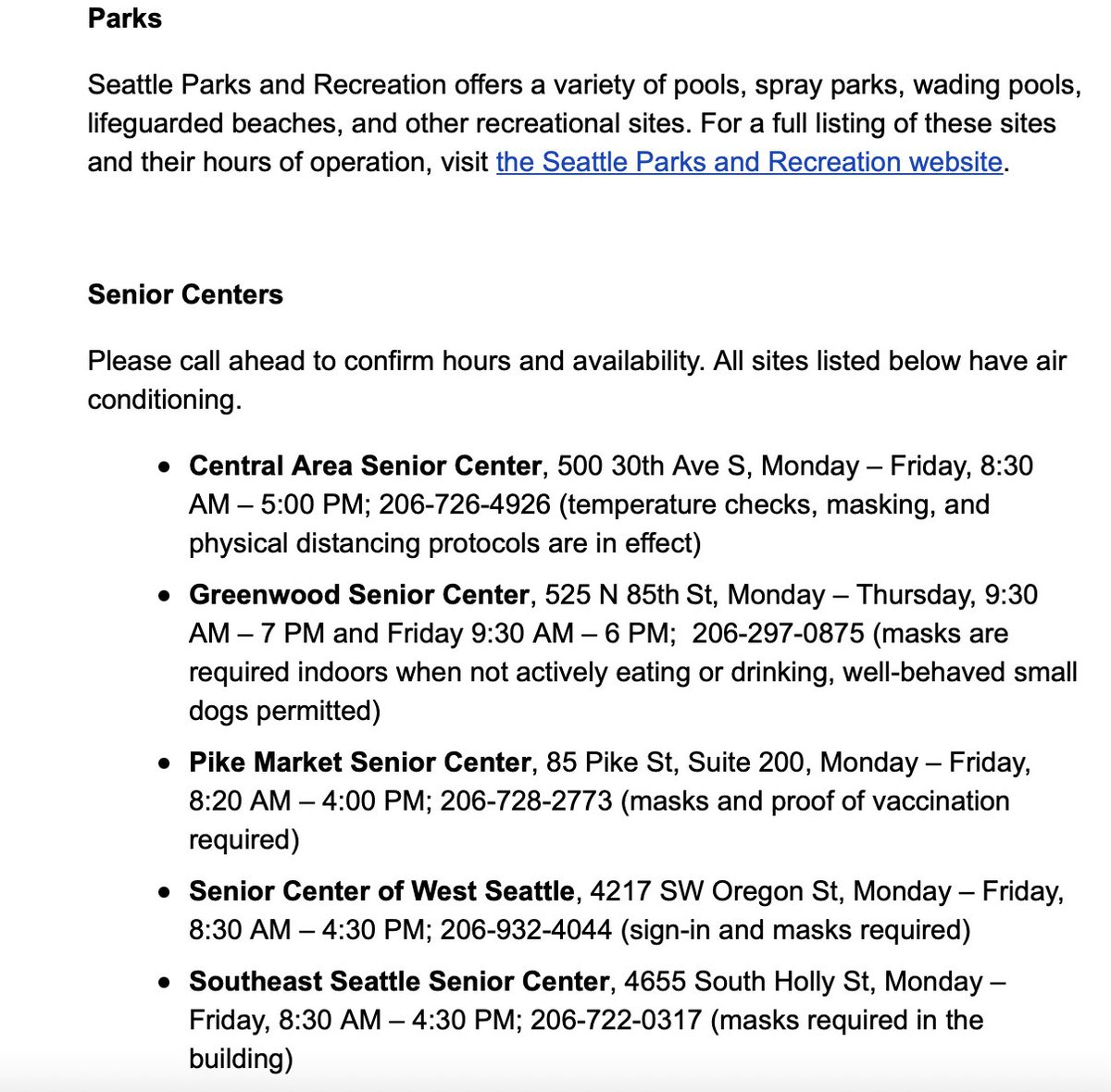 CarolynBick's tweet photo. BREAKING: @OEMSeattle just announced cooling centers that will be open starting TOMORROW, 7/26 from 2 p.m. - 8 p.m. @KC_RHA will be helping to support unhoused folks, and @SeattleHSD will be handing out water, doing welfare checks.
Posting the cooling center info here first. https://t.co/0Bk56r18IF