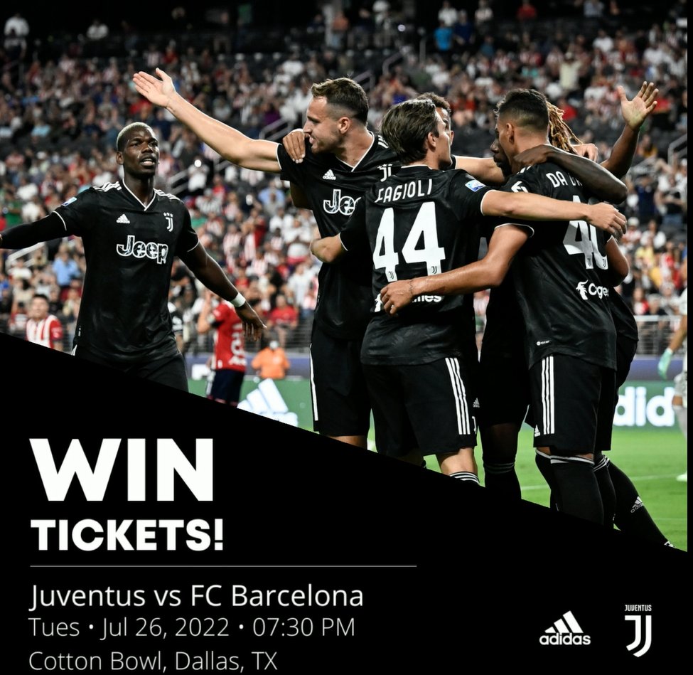 ❗ Ticket Giveaway❗⁠

Thanks to <a href="/adidasfootball/">adidas Football</a>, we are giving away tickets to the Juventus vs Barcelona on July 22nd in Dallas, TX.

𝐑𝐔𝐋𝐄𝐒
- RT &amp; Follow⁠
- Register 👉 bit.ly/3cG4N8F