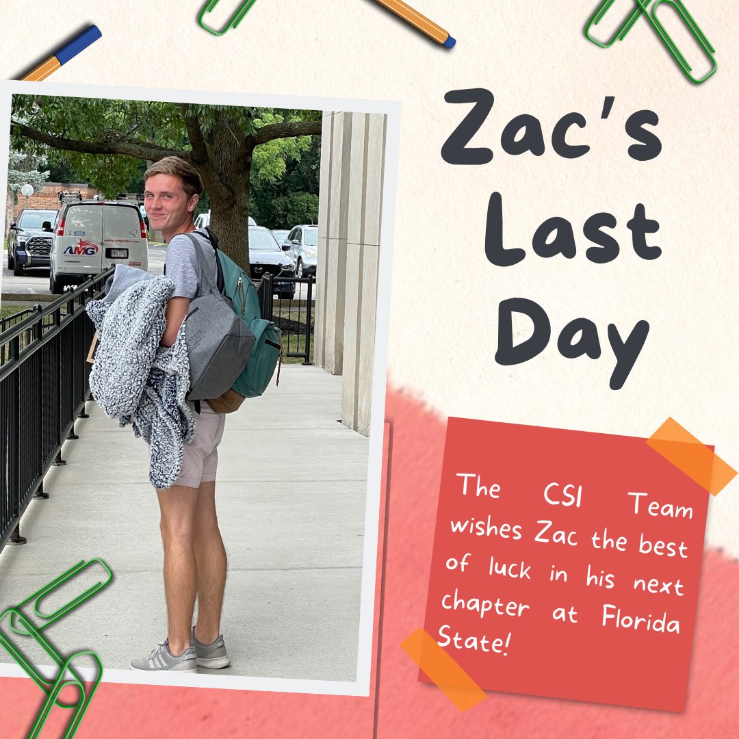OtterbeinCSI's tweet photo. We can’t say enough how much we will miss Temporary Assistant Director Zac but wish him all the best at Florida State! https://t.co/pVH0RXcSZB