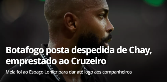 NoticiasBFR's tweet photo. Botafogo posta despedida de Chay, que vai para o Cruzeiro por empréstimo

#NoticiasBFR 

https://t.co/qkAKZmEXHL https://t.co/9Zy007OCJU