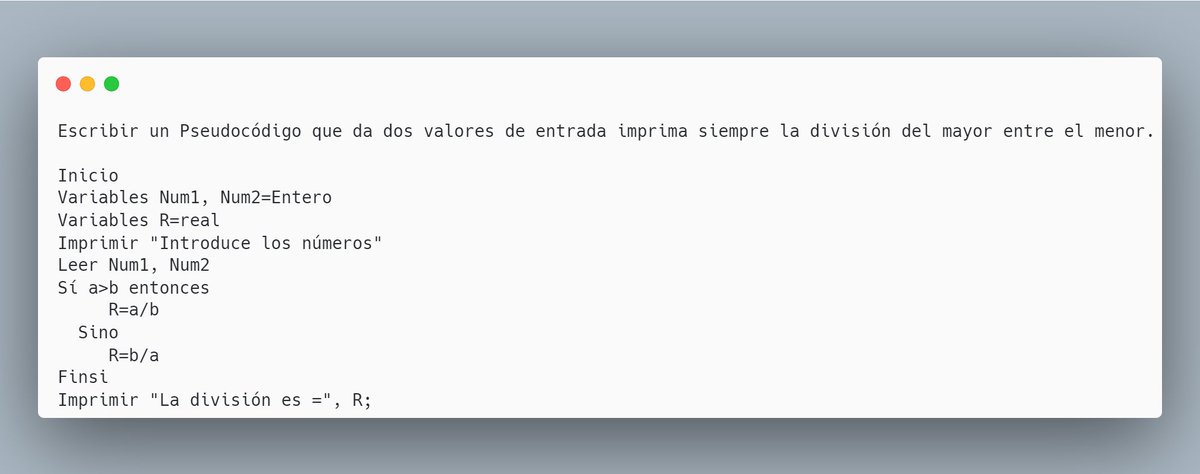 nanito1983's tweet photo. Pseudocódigo el Mayor entre el Menor #100DaysOfCode 
@IngenierLuisFer
 Nelson Ramirez 👌 https://t.co/UiRT5q28qz