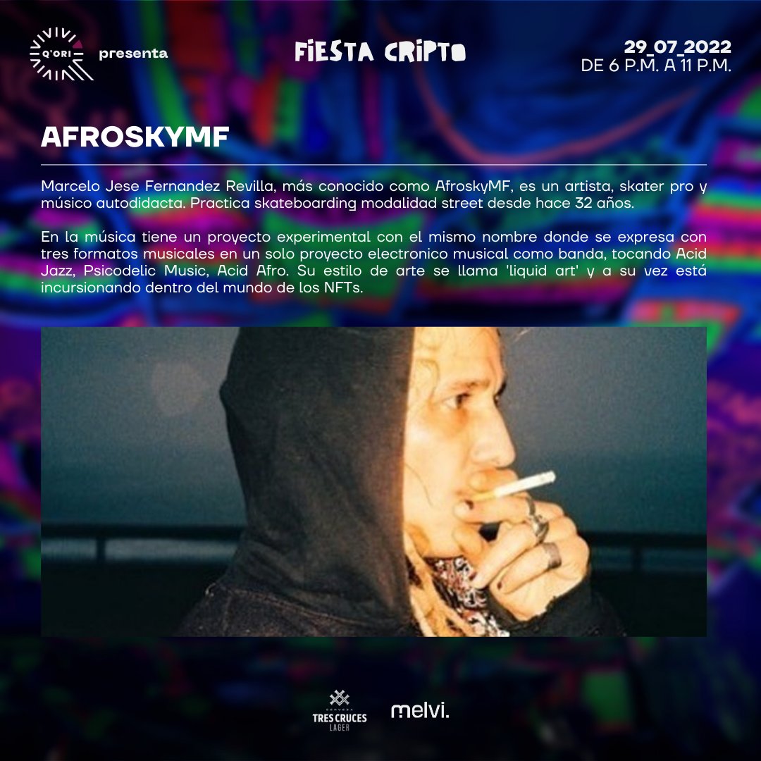QoriProject's tweet photo. ¡Conoce a los artistas que se presentaran este 29 de julio en la #FiestaCripto! @entesdmjc @LuxArtProphets @PiscisCantante https://t.co/NDeRjxHLIh