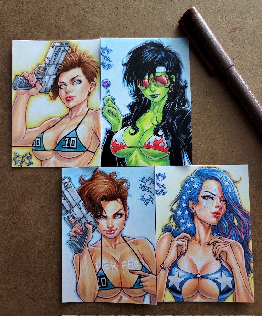 The summer girls sketchcards done for <a href="/FillPops/">Phill Diaz</a>   Indiegogo campaign CG Vacation! We apreciate your support! I hope backers enjoy them!✏️🎨 indiegogo.com/projects/cg-va…