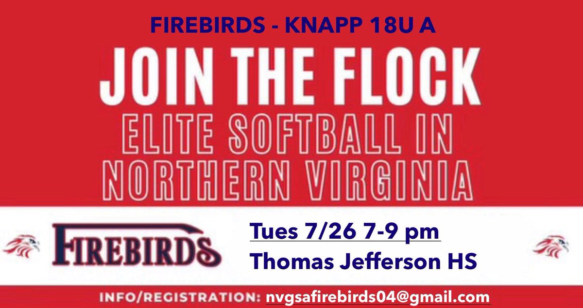 Firebirds Knapp (@firebirds_04) on Twitter photo On the hunt for new Firebirds🦅 with emphasis on Pitchers and UT. DM Coach Knapp for private tryout or practice or join an open tryout tmro 7/26~7-9PM at Thomas Jefferson HS <a href="/firebirdsfp/">Firebirds Softball</a> #FIREBIRDUP #JOINTHEFLOCK firebirdsfp.com/knapp On the hunt for new Firebirds🦅 with emphasis on Pitchers and UT. DM Coach Knapp for private tryout or practice or join an open tryout tmro 7/26~7-9PM at Thomas Jefferson HS <a href="/firebirdsfp/">Firebirds Softball</a> #FIREBIRDUP #JOINTHEFLOCK firebirdsfp.com/knapp