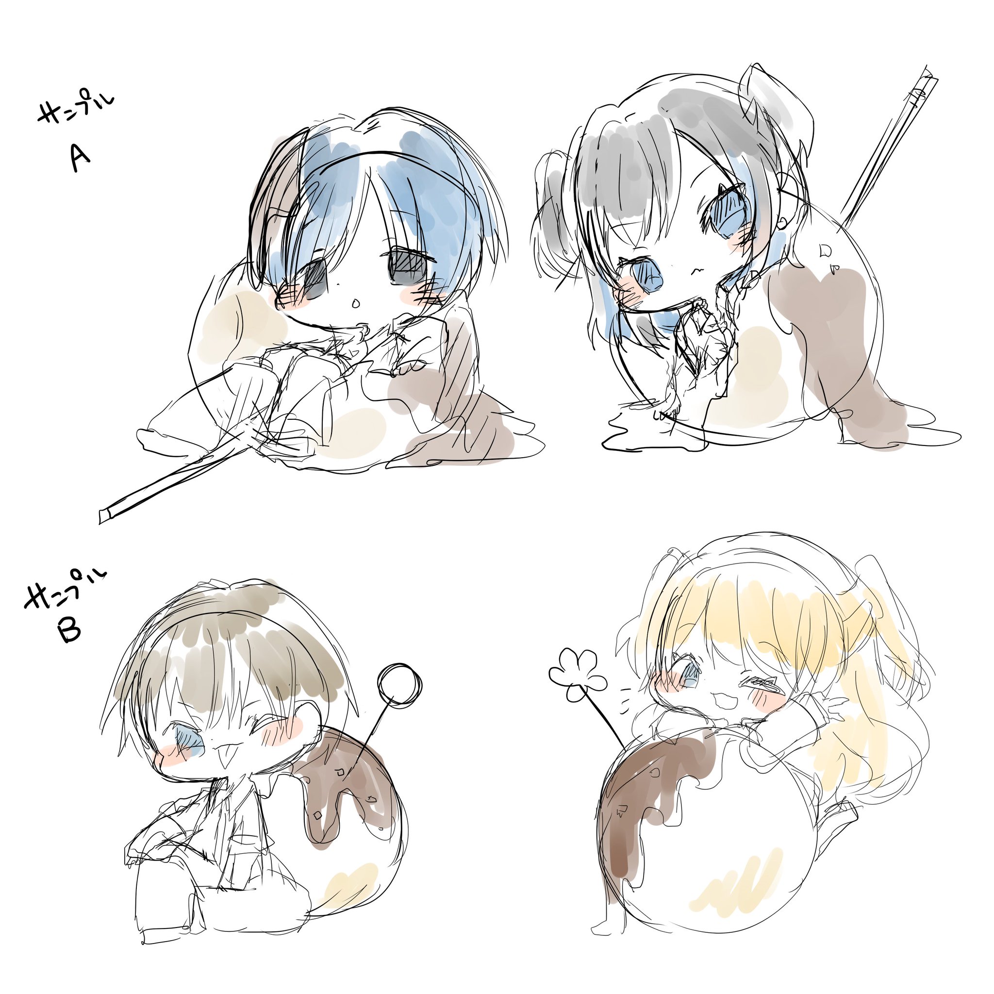 羊ノ執事 Pa Twitter 私の推しグループ ノクターン のイラストをめりぃ様 0o Meliy O0 にお願いしてたんだけど 構図決めのラフ届いた めちゃくちゃ可愛い 構図決めラフな為 4人分ですが最終的には全員描いていただきます たこ焼きから飛び出してるのと