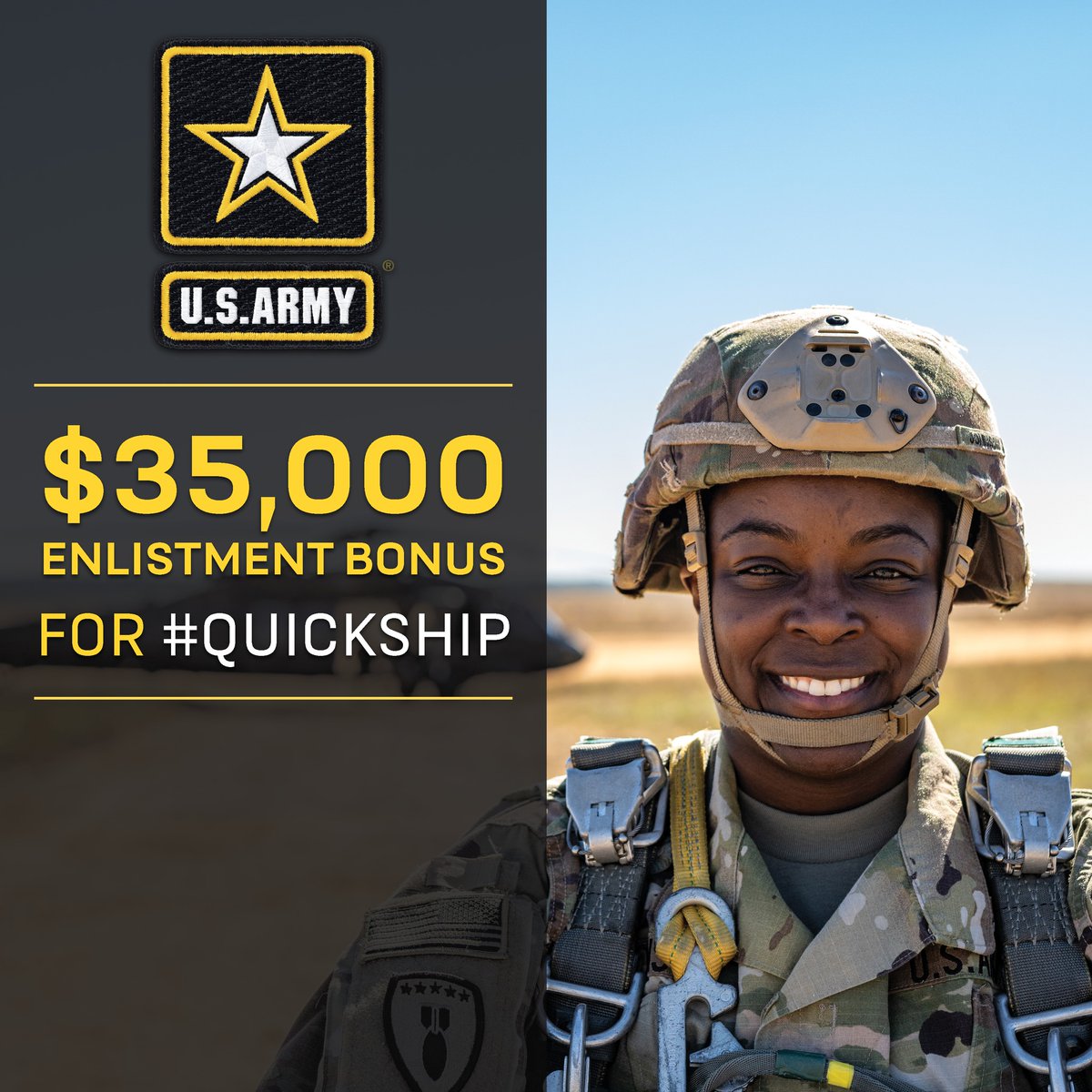 Quick ship = Easy Money! 

The Army is offering bonuses up to $35,000 when you ship to basic training within 45 days of joining. Contact us today to learn more.