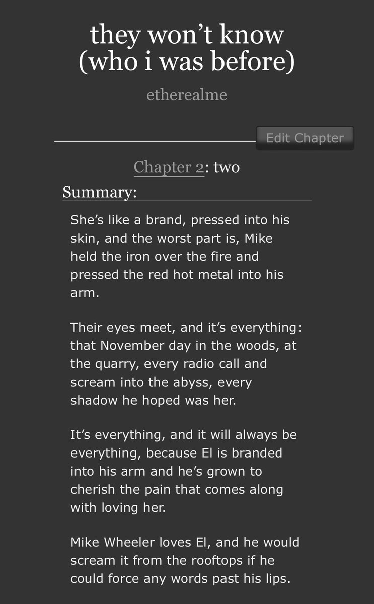 chapter two of ‘they won’t know who i was before’ now posted :) 

(it’s 22k words, please help!)

archiveofourown.org/works/39882477…