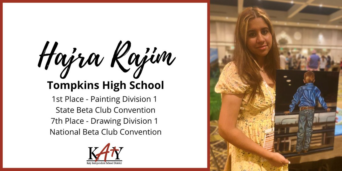 katyisd's tweet photo. Katy ISD's Fine Arts students continue to shine! 🌟Congratulations to incoming Tompkins HS juniors, Tiffany Sellers and Hajra Rajim for their wins at the State and National Beta Club Conventions!
#KatyISDFineArts #BetaFamous https://t.co/dP00kt0uDA