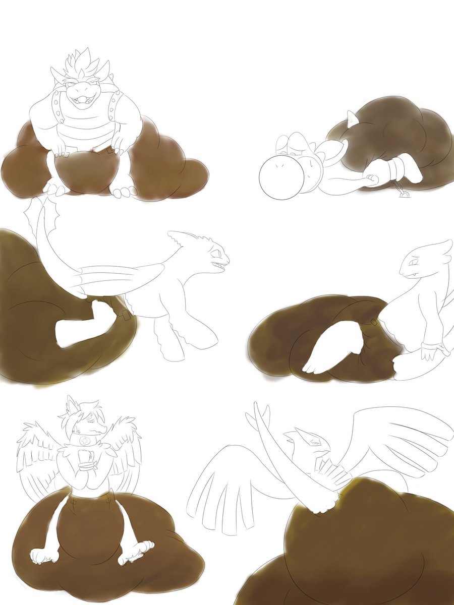 Here are two sketches pages I haven't posted yet. Some scat soiling diaper stuff with a bunch of characters. 2nd page 1st 1 I gave artistic liberty to do anything to the 6 of them.

It is the artist's birthday today too, so feel free to drop them a happy birthday! @ExtremusFemsh