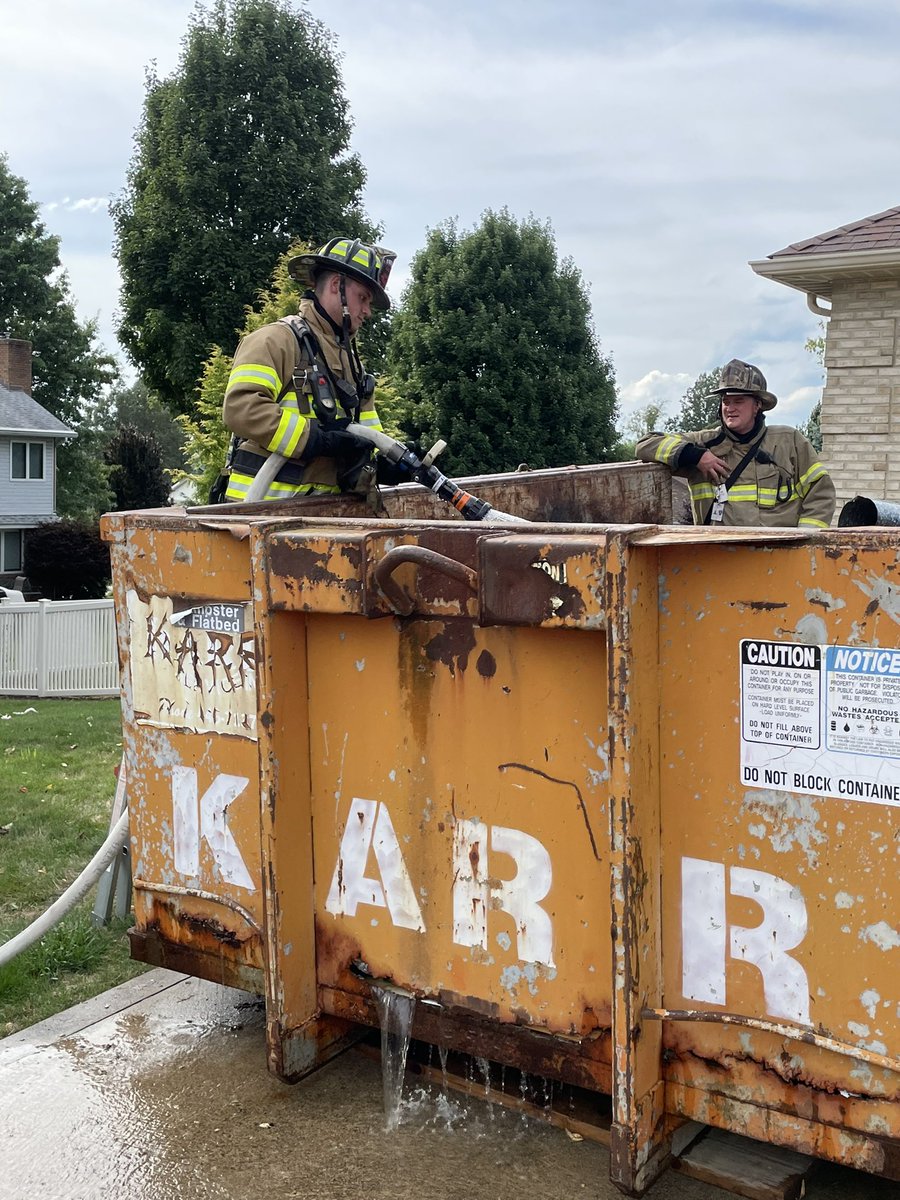 SWGFD24's tweet image. 24 Truck crew assisting Hempfield Twp Fire Department with a dumpster fire originally reported to be against a building.