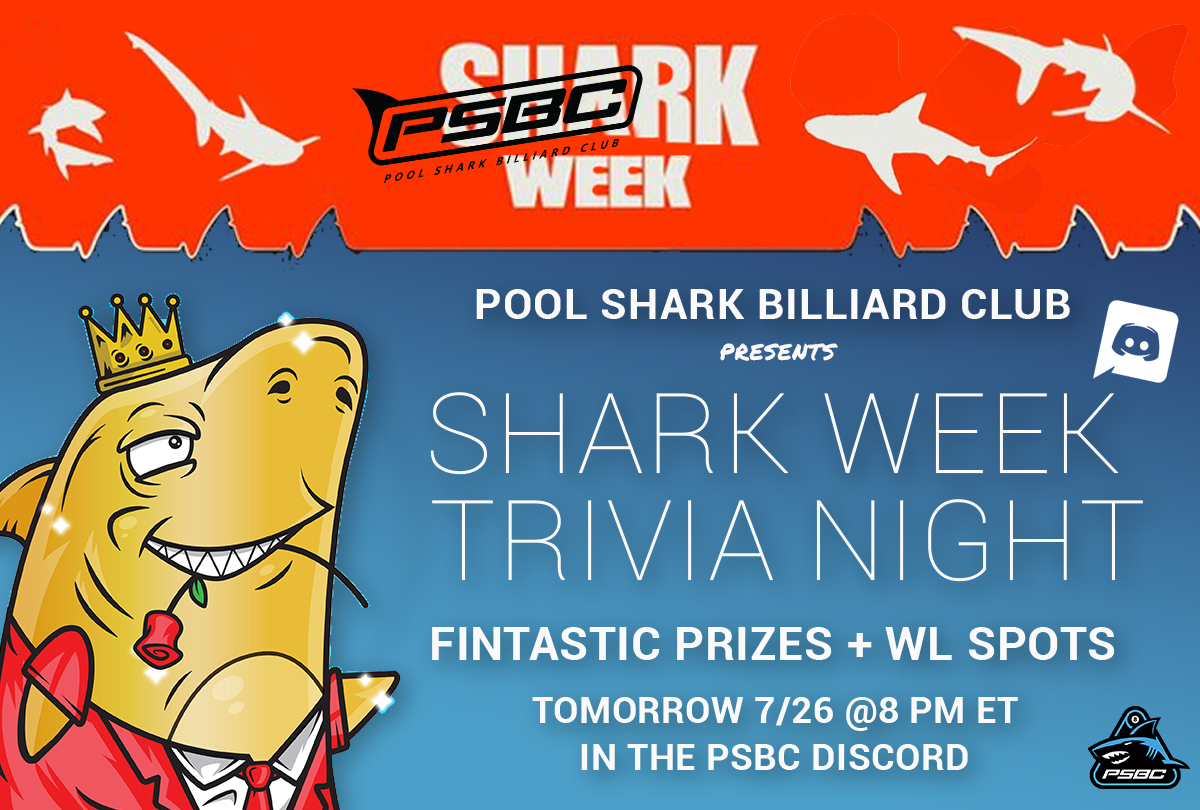 Join us for SHARK WEEK TRIVIA NIGHT tomorrow @ 8 pm ET

- FINTASTIC PRIZES
- JAWSOME VIBES
- &amp; GRADE A SHARK FACTS

Set a reminder, join our Discord, &amp; study up! discord.gg/45JKAg5J

#PSBC #SharkWeek2022
