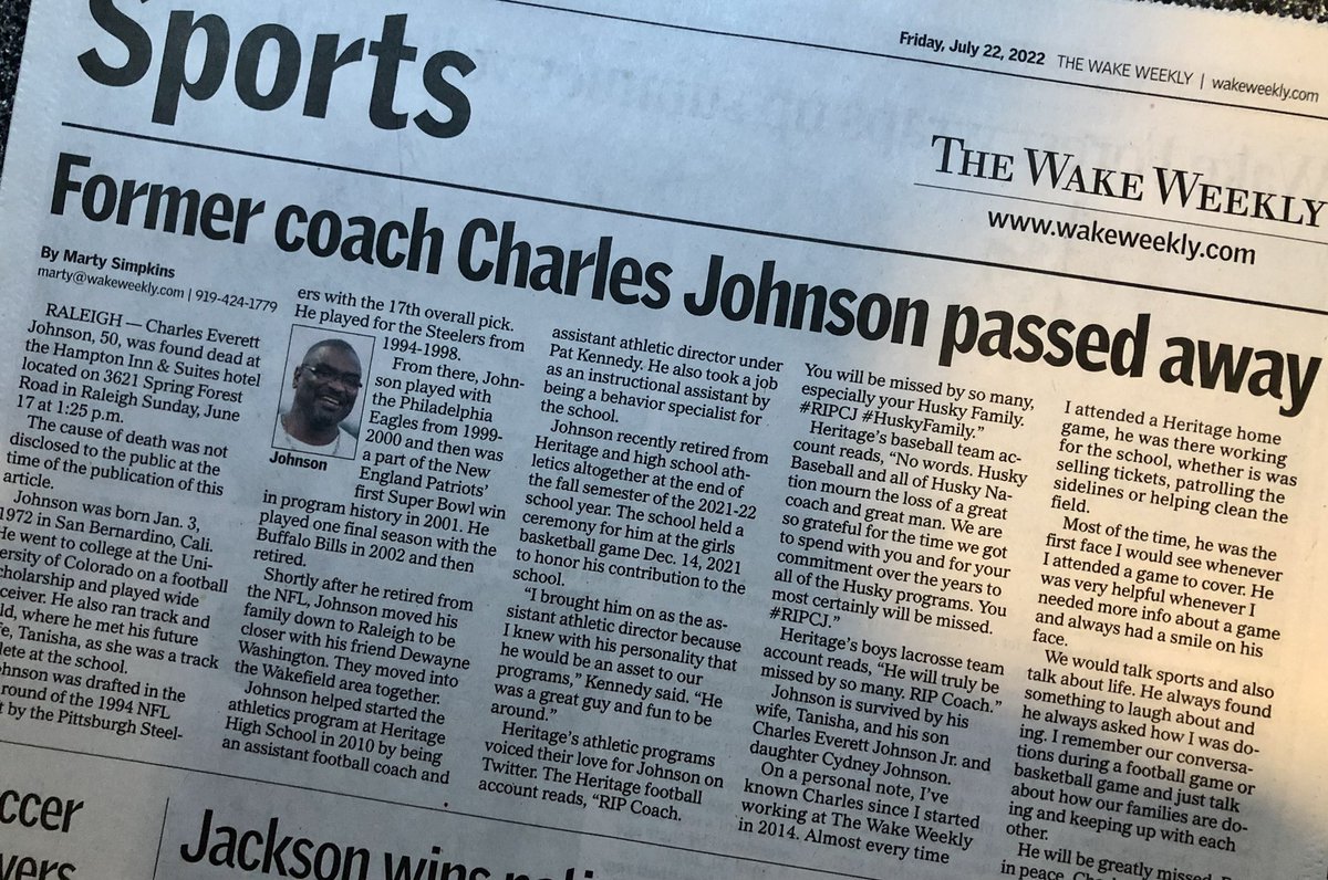 AnginNC's tweet photo. @Husky_Sports #ripcj Nice article in the Wake Weekly on Coach Johnson https://t.co/B2ZAYEq3pX