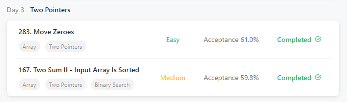 tobani_io's tweet photo. Saw people do this, so this is the start of me posting my programming progress on here.
Today, I complete days 2 and 3 of LeetCode's Data Structure I and Algorithm I study plans respectively. Feeling good!😊🤓
#codingjourney #programming #programmer #javascript #teenprogrammer https://t.co/A1YSdGNEut