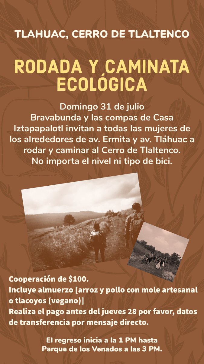 biciconsciente's tweet photo. Rodada y caminata al cerro de Talaltenco. Casa Iztapapalotl invita y Bravabunda organiza el bici-tren. Info aqui: https://t.co/JofhUcu92Z https://t.co/uMzCsdDxGQ