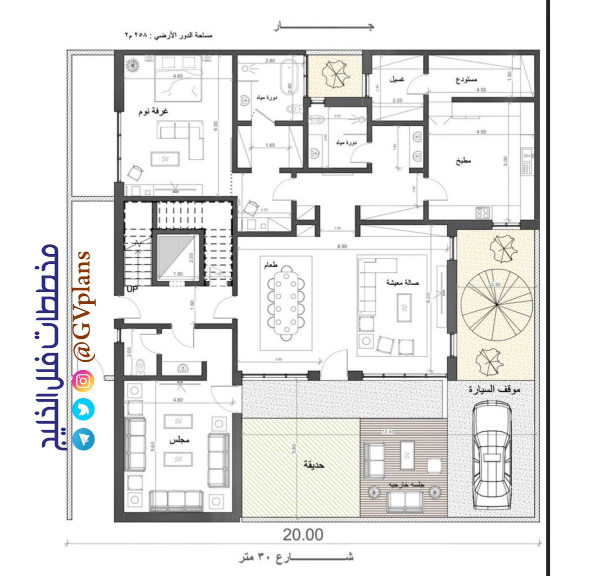 GVPlans's tweet photo. مخطط دور ارضي ل فله سكنيه دورين. 
▪️اطوال الارض 20x20 
▪️الواجهة جنوبية على شارع 30
▪️الموقع/ 🇸🇦 
#مخطط_دور_ارضي https://t.co/z8mMki4Tkq