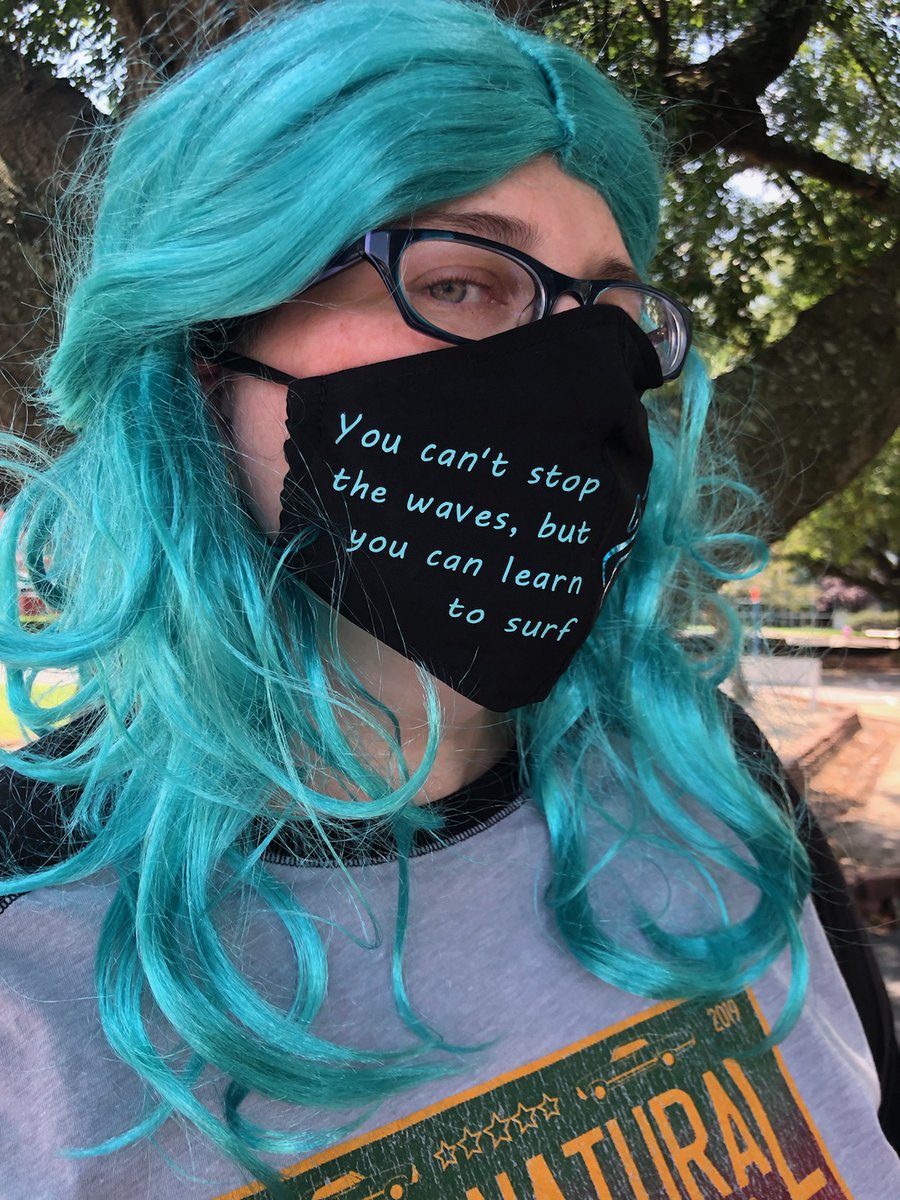21GlueGunSalute's tweet photo. Oh the things @BeebsJoy gets to do during #GISH!  Beehive hairdo out of cotton candy and inspirational quote mask.  #21GlueGunSalute #GISHminihunt #GISH2020 https://t.co/3YcbWcS6ZF