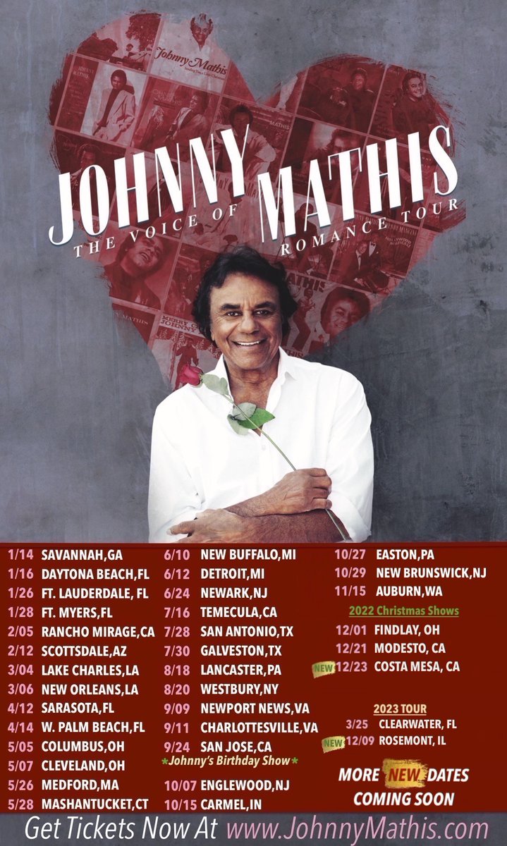 #ChristmasInJuly + Johnny Mathis LIVE IN CONCERT = 💖☃️ 🥰 More 2022 & 2023 dates to come!📲Click the link below to get tickets & details for Johnny's VOICE OF ROMANCE & CHRISTMAS TOURS- johnnymathis.com/wp2/index.php/…