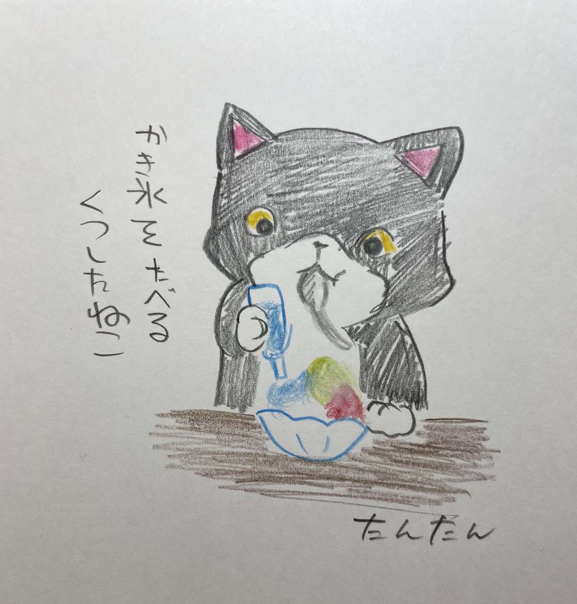 かき氷を食べるくつしたねこ

#イラスト #猫 