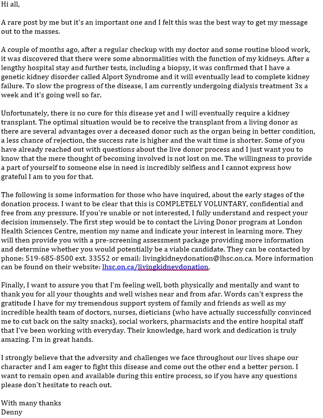 Please take the couple minutes to read the below and share. My brother is in need of a kidney.

lhsc.on.ca/livingkidneydo…
livingkidneydonation@lhsc.on.ca
519-685-8500 ext. 33552