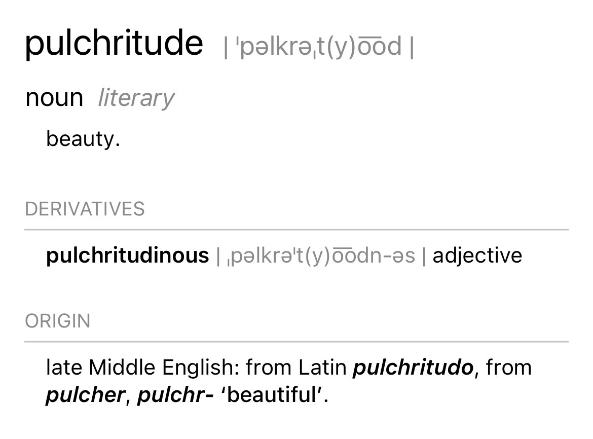 Pulchritude. That’s a word. Pulchritudinous is even better. You’re welcome.