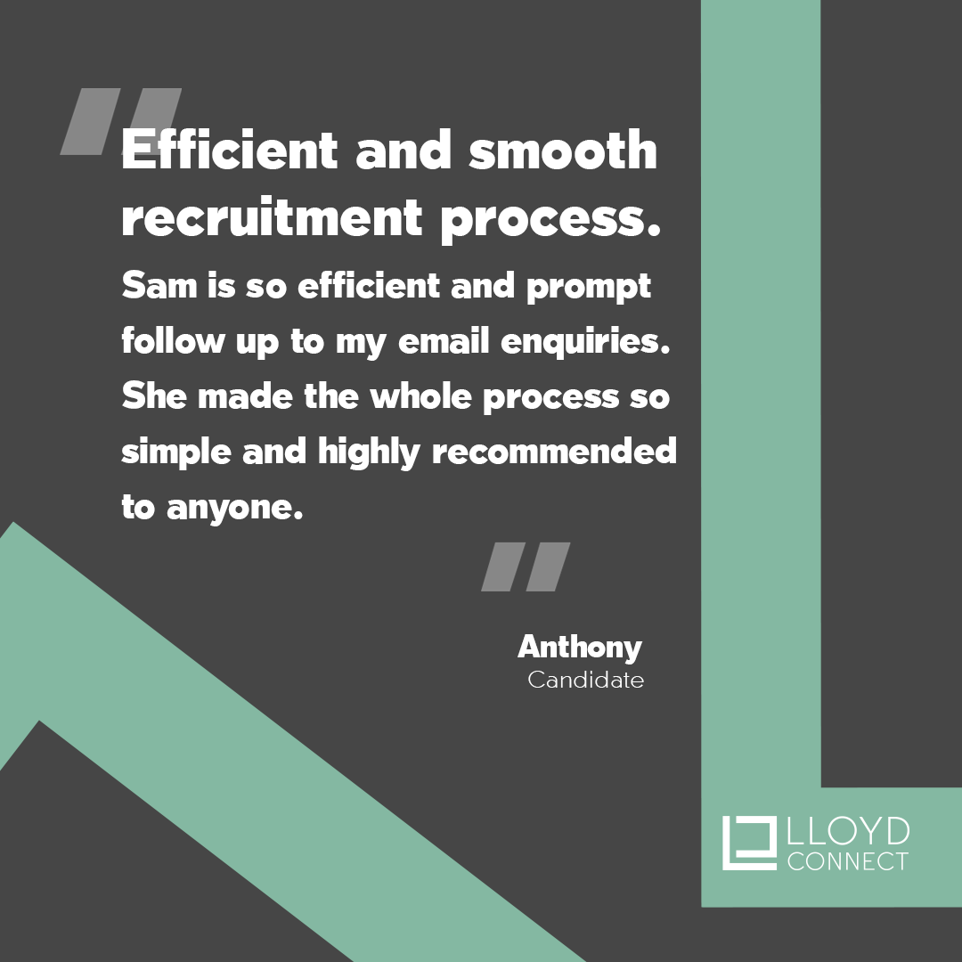 LloydConnect's tweet photo. We take care in communicating with our #candidates making sure they are looked after during the entire #recruitment process. So lovely to receive #feedback from Anthony on his experience with Sam and wish him all the best. #lloydconnect #talentasaservice https://t.co/6VUsXVBbSu