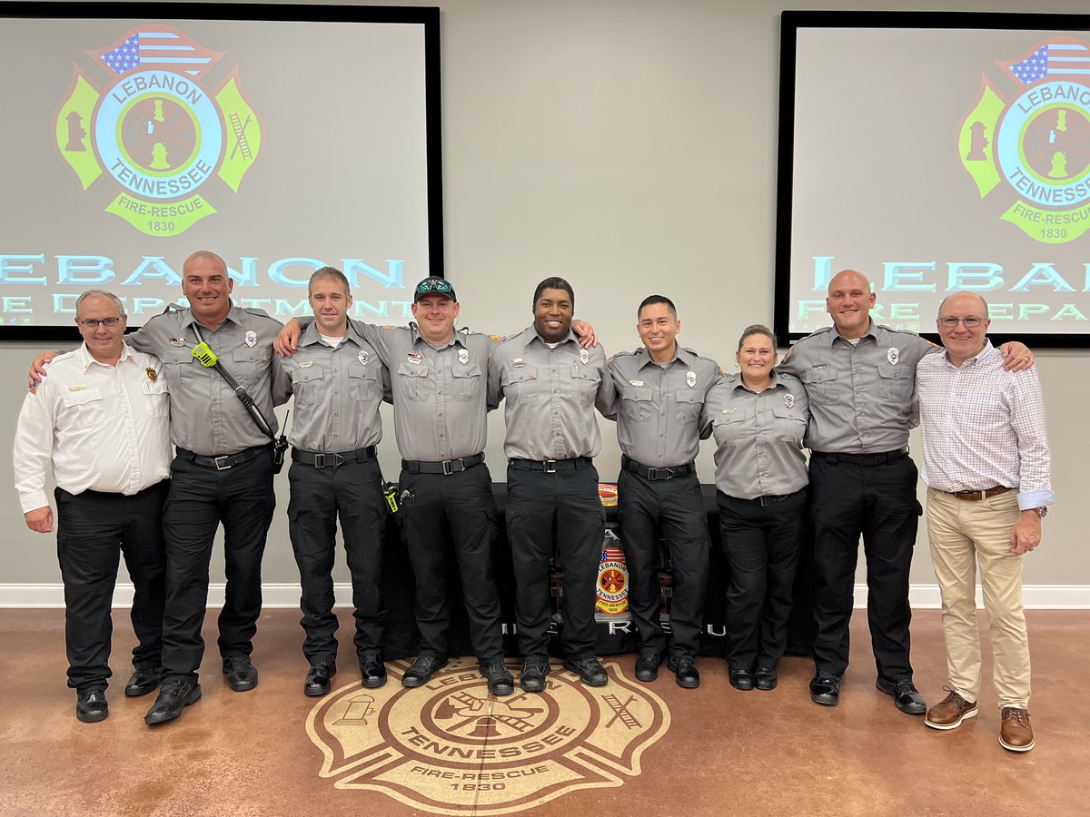 Tonight, @LebanonFire promoted seven people to the rank of Lieutenant. Congratulations to new Lieutenants: Bryce Bryant Tommy Chaffin Brad Forrest Justin Manning Efrain Martinez Lucy Nelson - the first female officer in LFD history Stephen Westbeld