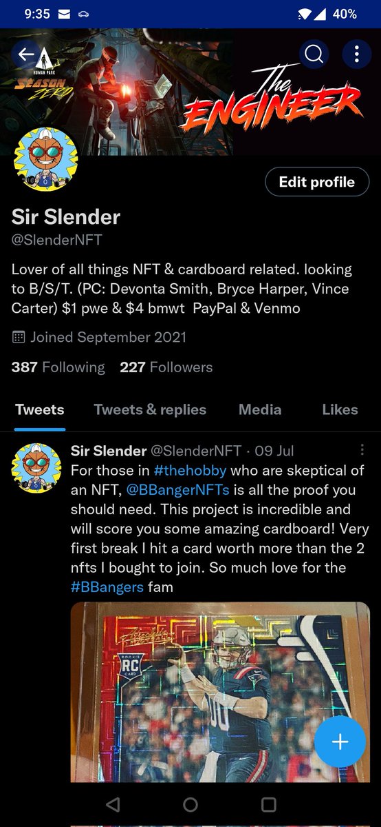 SlenderNFT's tweet photo. Thanks @FreeHumanPark for this badass banner! Can't wait to run wild and nood in the park for #seasonzero #TeamEngineer https://t.co/frHaxXIeEF
