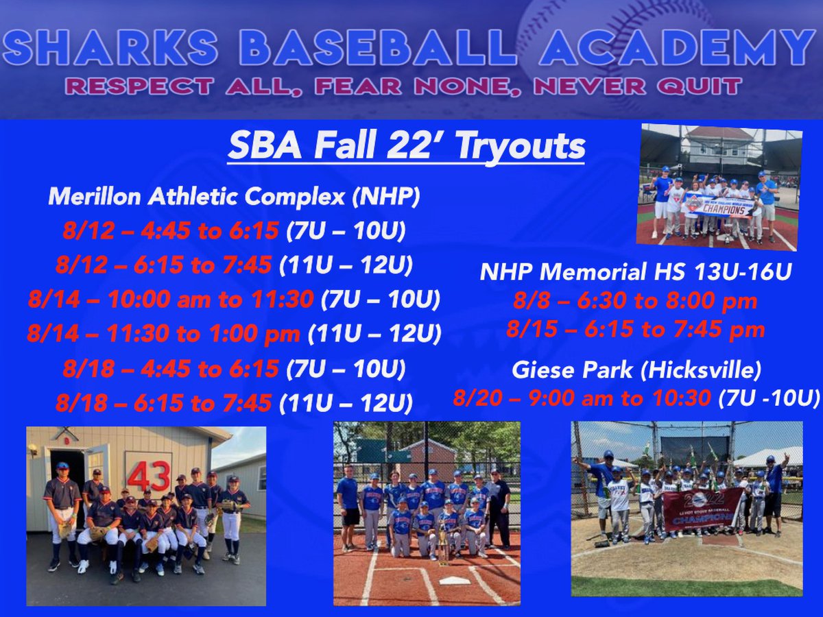 LI_Sharks's tweet photo. SBA Highlights:
Teams 8U-16U (CURRENTLY)
Year-round program
Our teams compete against teams from all over the tri-state area as well as regional and national events. Our teams are coached by professional coaches and trainers
💪⚾️🦈 https://t.co/a5xFsQ7Q6c