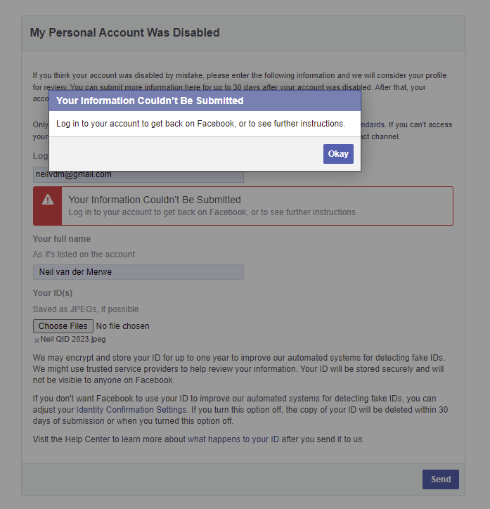 neilvdm's tweet photo. @facebook if my account was hacked and post post was made, thus resulting in my account to be disabled, how am I supposed to submit a dispute when I have to logged in to do so?
PLEASE HELP!! https://t.co/b9vK6kqo6k