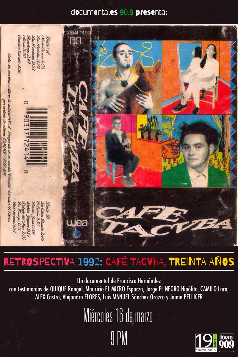 Hoy tenemos #Replay909 🎧

#Documentalos909 presenta:

Retrospectiva 1992:<a href="/cafetacvba/">Café Tacvba</a> 30 años

Con testimonios de Quique Rangel, <a href="/elmicron/">micro</a> <a href="/magazo69/">negro</a> <a href="/camilolara/">CamiloLara</a> <a href="/LaHemeroteca/">La Hemeroteca</a> @DjConchayToro, Jaime Pellicer y Champagne Supernova...

9PM vía FM o Ibero909.fm 🤟