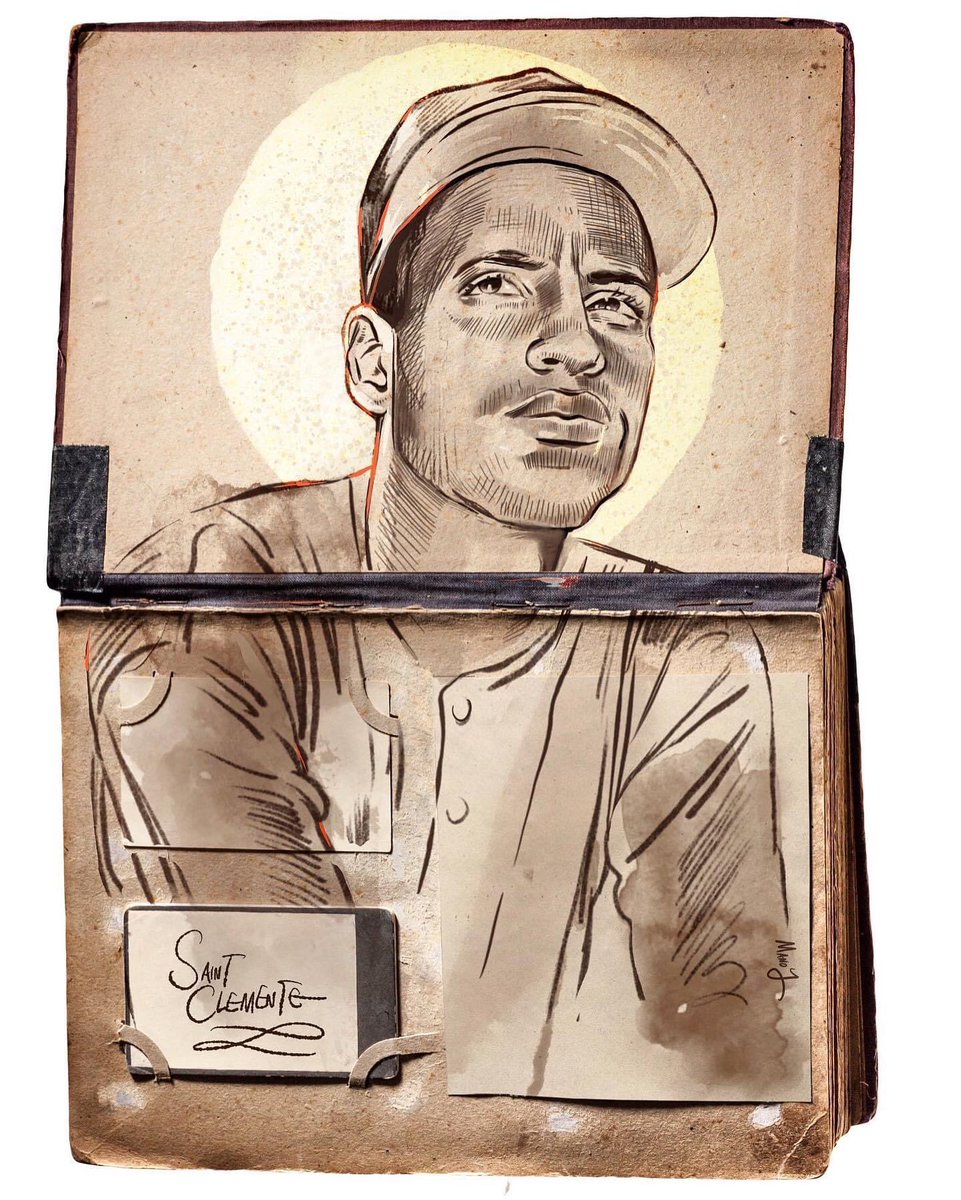 lefffffty's tweet photo. #OTD in 1956: #Pirates legend #RobertoClemente hit the 1st &amp; only walk-off, inside-the-park #grandslam in Major League history. whoa 😯! // #portrait of a phenom #SaintClemente // #drawing #baseball #mlb https://t.co/6x07bNQtTr