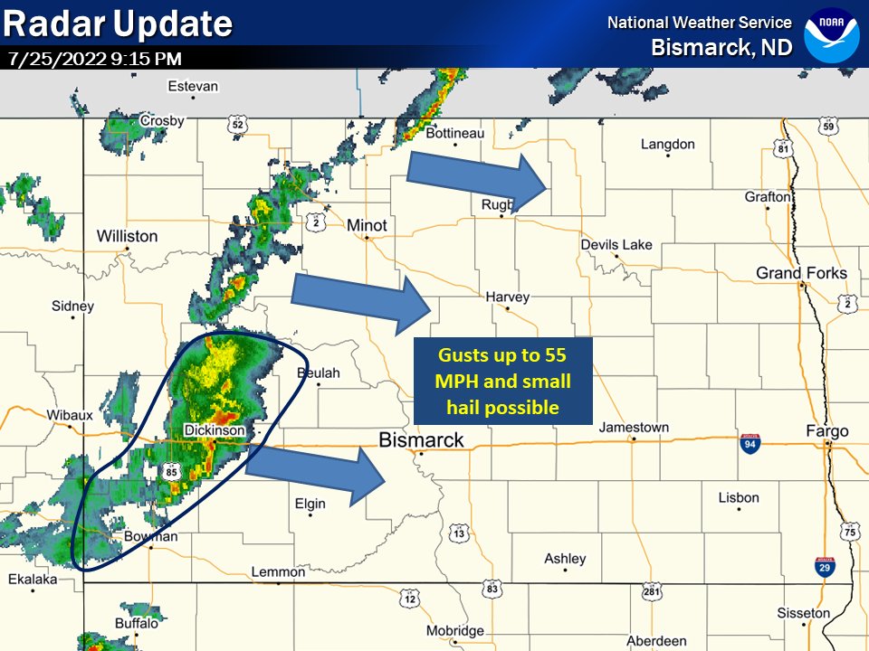 NWS Bismarck on Twitter "909 PM CDT Radar Update A line of showers