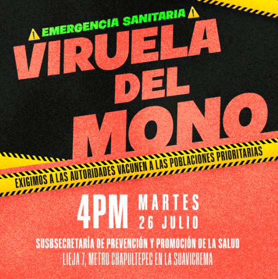 baruchdom's tweet photo. 📢Mañana a las 4pm frente a la vieja sede de la Sec. de Salud (Estela de Luz) nos manifestaremos para exigir que todos los niveles de gobierno desarrollen una estrategia de prevención contra la #ViruelaDelMono que incluya, entre otras cosas, traer vacunas para HSH💉¡Participen! https://t.co/Zm3zjRBgw3