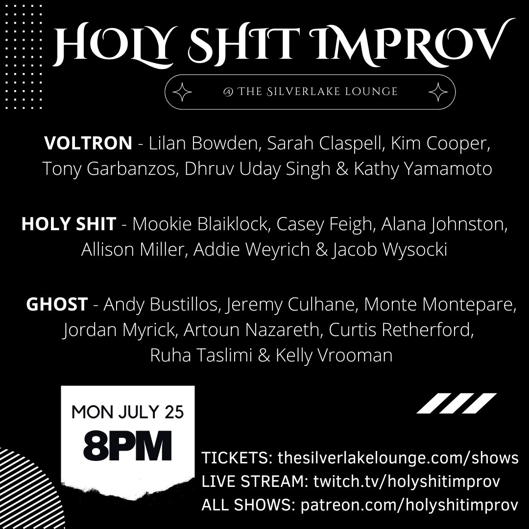 DSPStudioLA's tweet photo. We are streaming last week’s @HolyShitImprov until 8pm and then we have an amazing show featuring @yourfriendLilan @LILmookieB @alana_johnston @AddieWeyrich @allisonemiller @dhruvudaysingh @JacobWysocki and more!! https://t.co/iK4bMnRTnH https://t.co/eJQtnNkC9M