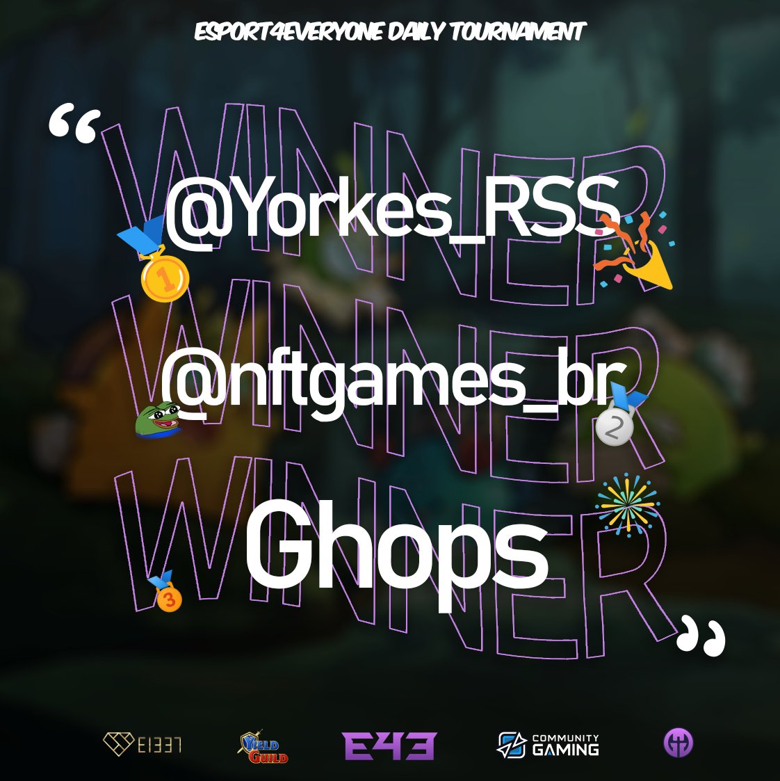 e4e_gg's tweet photo. Give it up for today’s #AxiesOrigin Winner! :
🥇@Yorkes_RSS - won 30.75 x $1337 token - 20 QP
🥈@nftgames_br - won 20.75 x $1337 token - 12 QP
🥉Ghops - won 16.5 x $1337 token - 10 QP
#AxieInfinity #AxieOrigin #AxieV3 #GameFi
#eSports #NFTGame #NFTgaming #P2E https://t.co/ans1YtxSDv