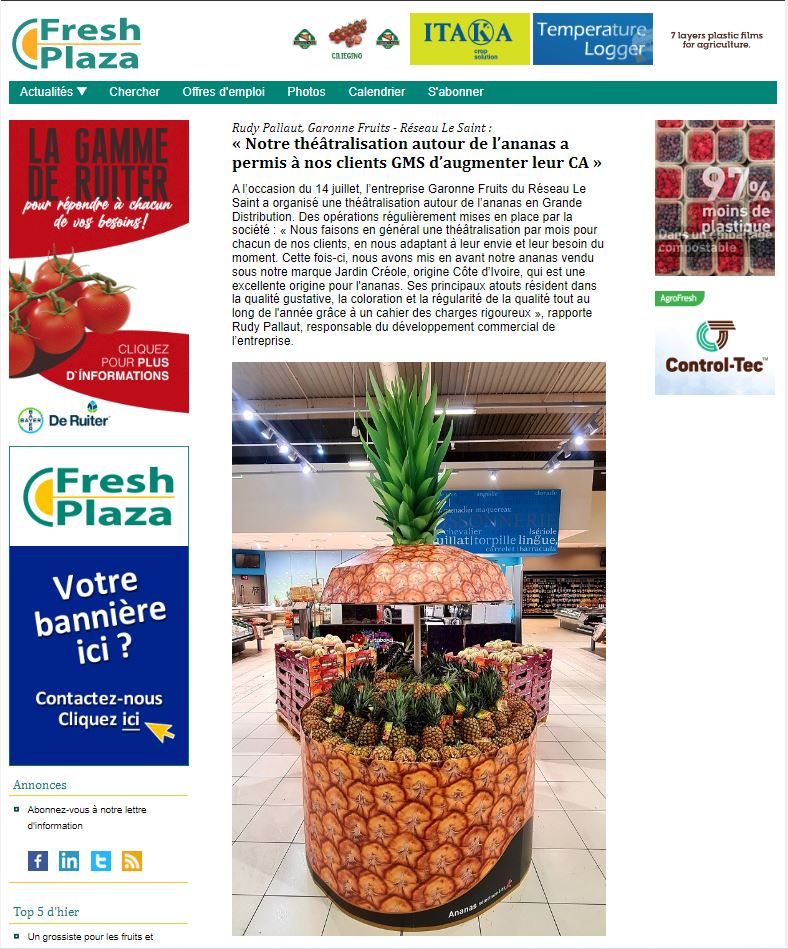 𝙌𝙪𝙖𝙣𝙙 𝙡𝙖 𝙥𝙧𝙚𝙨𝙨𝙚 𝙢𝙚𝙩 𝙣𝙤𝙩𝙧𝙚 𝙩𝙧𝙖𝙫𝙖𝙞𝙡 𝙚𝙣 𝙡𝙪𝙢𝙞𝙚̀𝙧𝙚
L'investissement de nos collaborateurs suscite l'intérêt des médias jusqu'à rédiger un article sur notre société. #Merci #Freshplaza
#toulouse #theatralisation #gms #work
freshplaza.fr/article/944541…