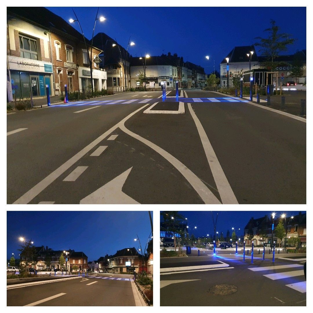 #eclairageurbain En cœur de ville, passage piétons sécurisé par un éclairage LED traversant
#voirie #led #energieresponsable #sécurité #pietons #jesuisalbert