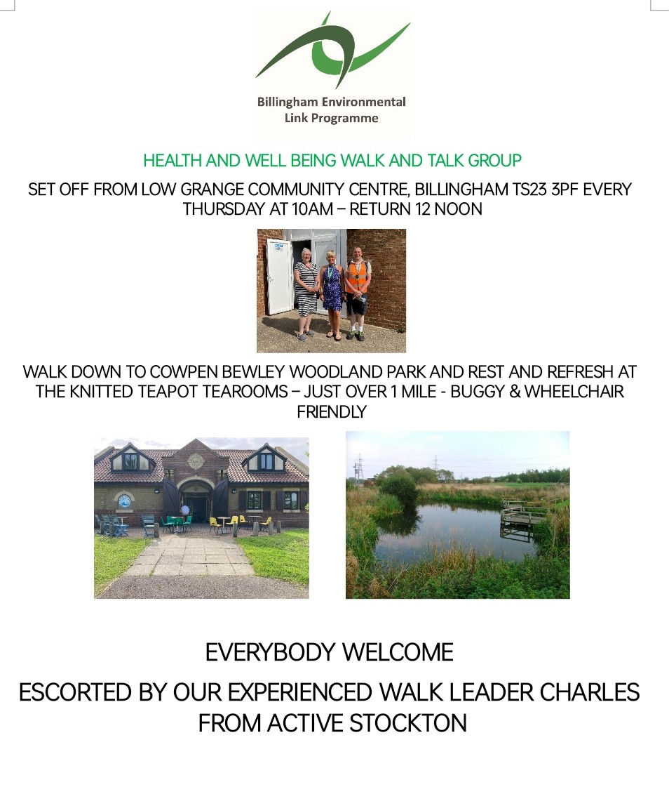 activeSOT's tweet photo. 🚶Why not join Billingham Environmental Link Programme for their health &amp; wellbeing walk &amp; talk group on a Thursday. 

The walk starts from Low Grange Community Centre &amp; there's a stop off for refreshments at the Knitted Teapot at Cowpen Bewley Woodland Park 🌳
@stocktoncouncil https://t.co/2INRAEalLr