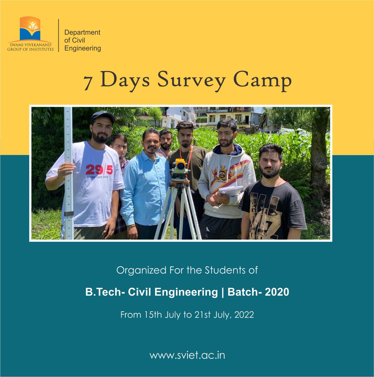 svietofficial's tweet photo. The Department of #CivilEngineering organized a 7 Days Survey Camp in Manali for the 3rd year students from 15th July to 21st July, 2022. This will help students to build in their confidence to conduct engineering survey in professional life.
#sviet #jobready #PracticalExposure https://t.co/92DFAnrR26