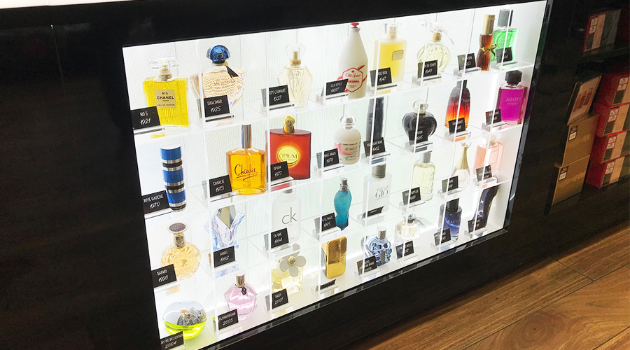 Bespoke acrylic shelves with lightsheets designed to showcase products in a shop, giving it a luxurious feel #space3 #space3creative #space3signs #lightsheet #retaildisplay #perfumedisplay #signage #yorkshiresignmaker #signmakeryorkshire #displaysolutions #shipley #saltaire