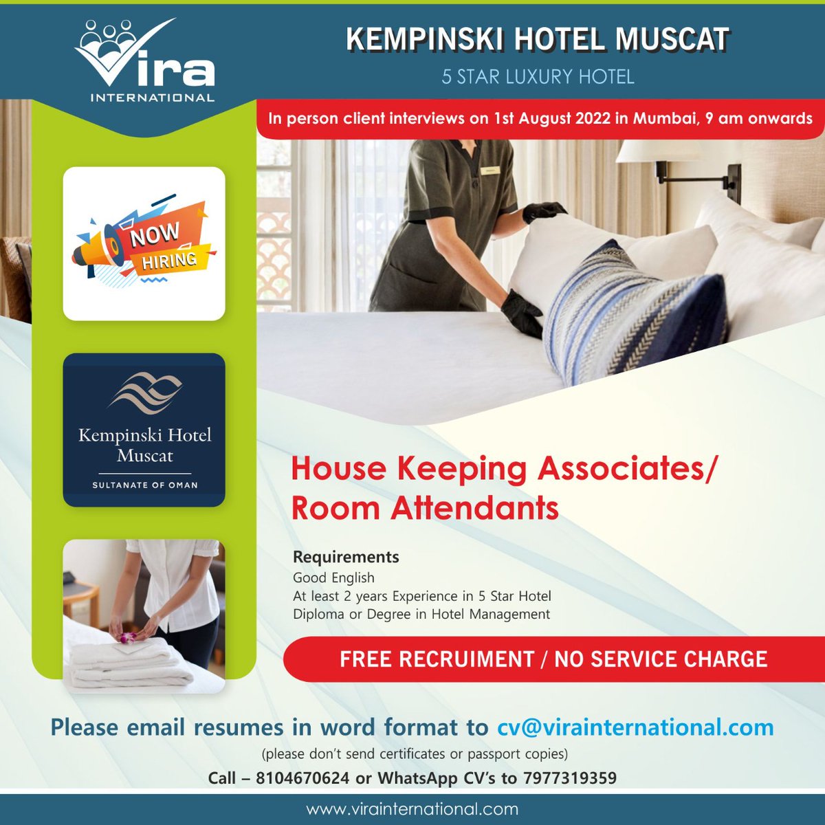 Vira_India's tweet photo. #HospitalityJobs #Jobs #Recruitment #Jobsearch #Jobopportunity #Jobhunters #Jobvacancy #Openings #Jobalert #HousekeepingJob #RoomAttendantsJob #5StarJob #MuscatJob https://t.co/KHNhkqL7L9