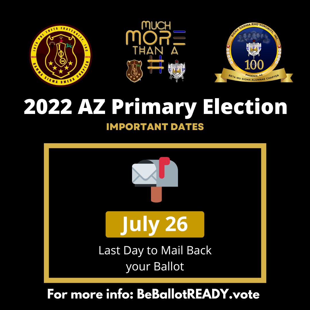 PhoenixSGRhos's tweet photo. Today is the last day to mail back your ballot! #SGRHOVotes #ElectionReminder #VoteByMail #MailBallot #primaries2022 #PrimaryElection https://t.co/s3ZdCeRjTQ