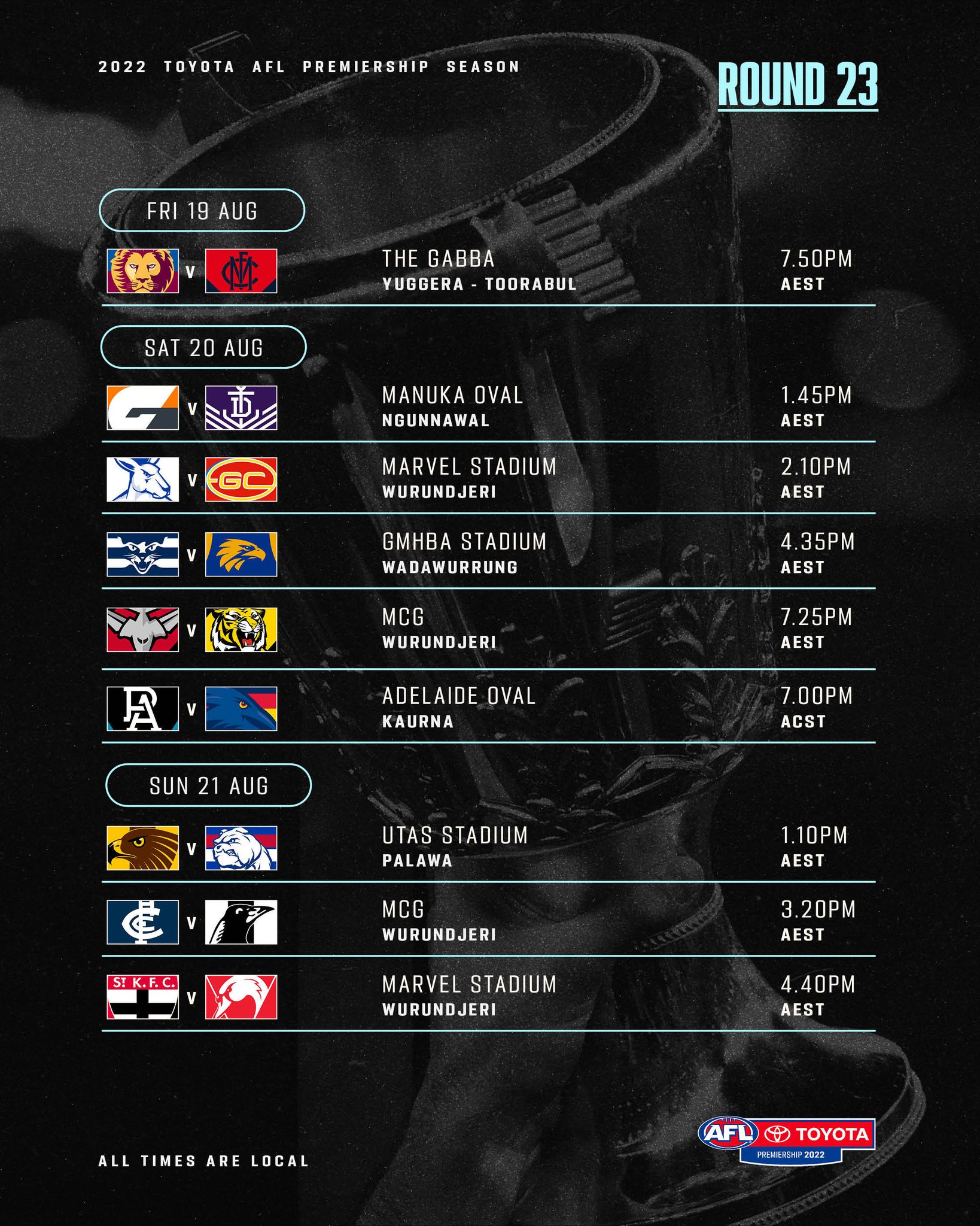 AFL on Twitter "The final round of the 2022 Toyota AFL Premiership