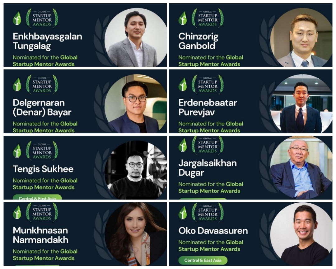 Дэлхийн хамгийн том гарааны бизнес хөгжүүлэгч Founder Institute-ын "Төв, Зүүн Азийн шилдэг ментор" номинацид улс, улсын шилдэг 20 хүн нэр дэвшсэнээс 8 нь Монгол хүн байна, гайхалтай.