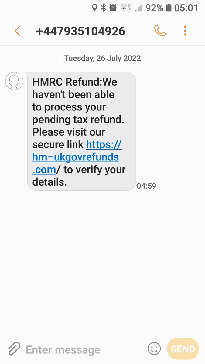 Scam text purporting to be from HMRC...be aware folks...