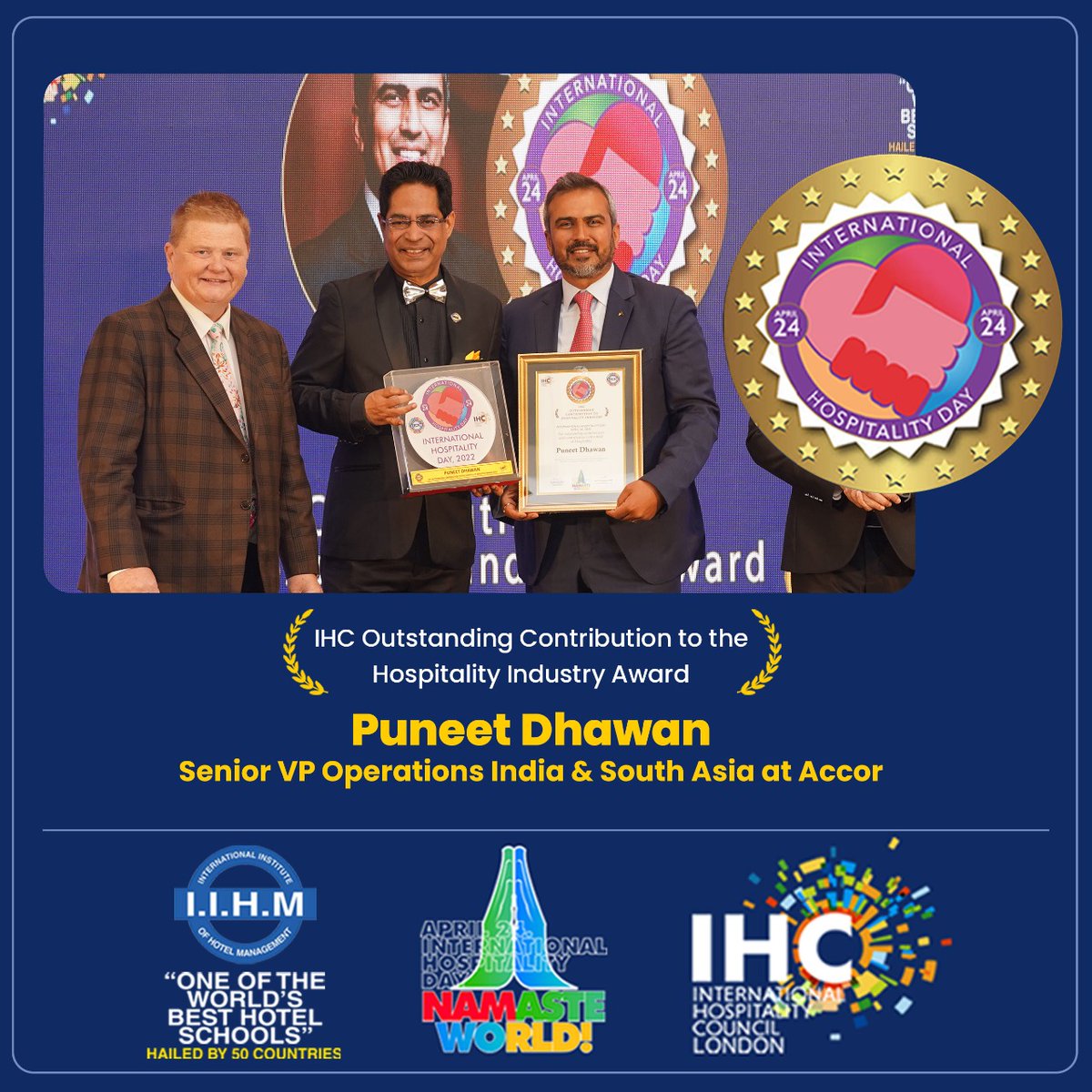 Mr. <a href="/abkbsb/">Atul Bhalla</a>, Area Manager for <a href="/ITCHotels/">ITC Hotels Ltd</a> Hotels in West &amp; East #India &amp; GM, ITC Maratha, upon receiving the prestigious IIHM-IHC London Outstanding Contribution to the Hospitality Industry Award is humbled &amp; honored.#IHD2022 #Awards #recognition #Trending #iihmbest3years