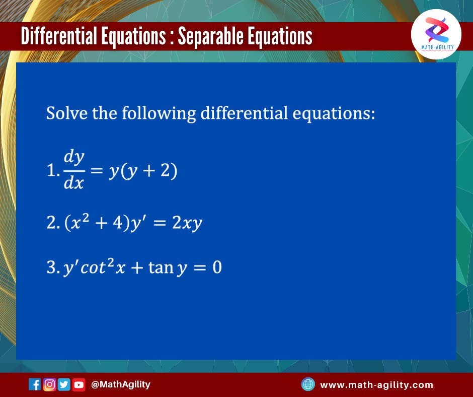 Math Agility on Twitter "Differential Equations Can you solve this problem? The solution will