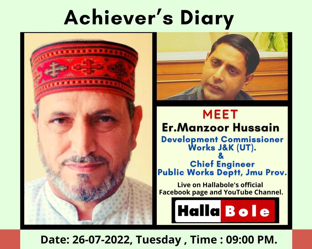ZamarrudUrdu's tweet photo. Halla Bole Presenting another episode of #AchieversDiary
Meet:
Er.Manzoor Hussain
Development Commissioner
Works J&K (UT)
&
Chief Engineer
Public Works Deptt,Jammu Prov. https://t.co/VhWIOkYJkh