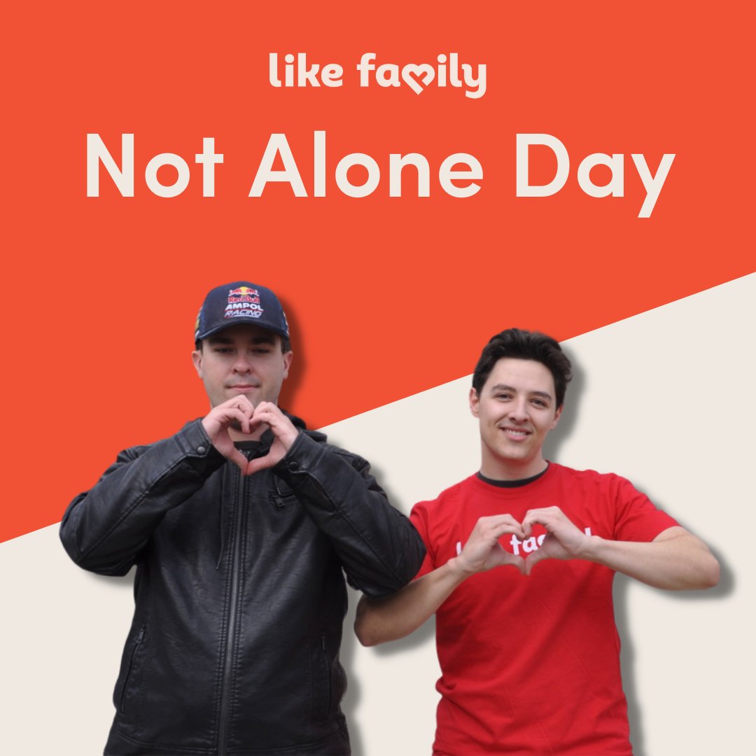 Today is Not Alone Day! This day was created by Like Family as part of our mission to promote social inclusion and build strong, sustainable communities. Let's raise awareness about the impact of loneliness! YOU ARE NOT ALONE ❤️ #NotAloneDay #LikeFamily